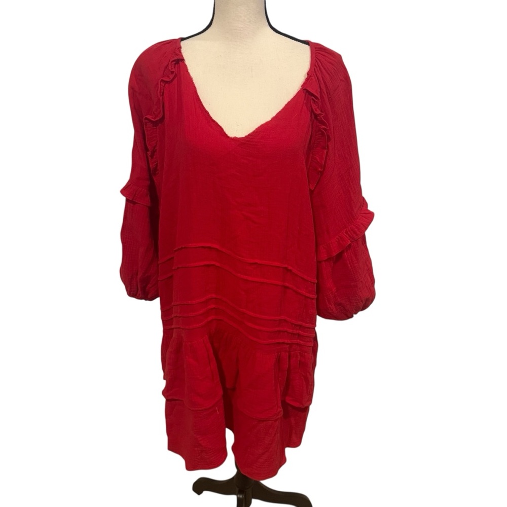GiGio Red Tiered Flounce Sleeve Dress Size Large NWT